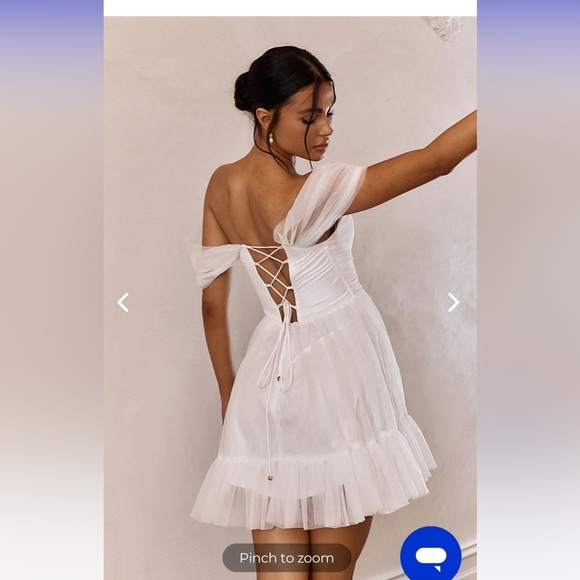 PIXI OFF-SHOULDER LACE-UP BACK MINI DRESS WHITE- from Selfie Leslie, never worn - Picture 2 of 8